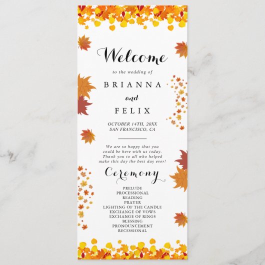 Rustic Autumn Leaves Wedding Programmakaart (Voorkant)