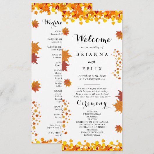 Rustic Autumn Leaves Wedding Programmakaart (Voorkant / Achterkant)