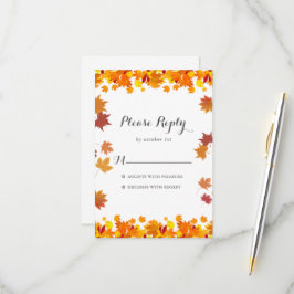 Rustic Autumn Leaves Wedding RSVP Card Kaartje
