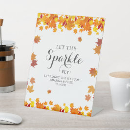 Rustic Autumn Leaves Wedding Sparkle Sign Reclamebord Met Voetstuk