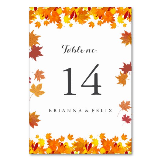 Rustic Autumn Leaves Wedding Table Number Card Kaart (Voorkant)