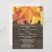 Rustic Autumn Leaves Wood Birthday Invitations Kaart (Voorkant)