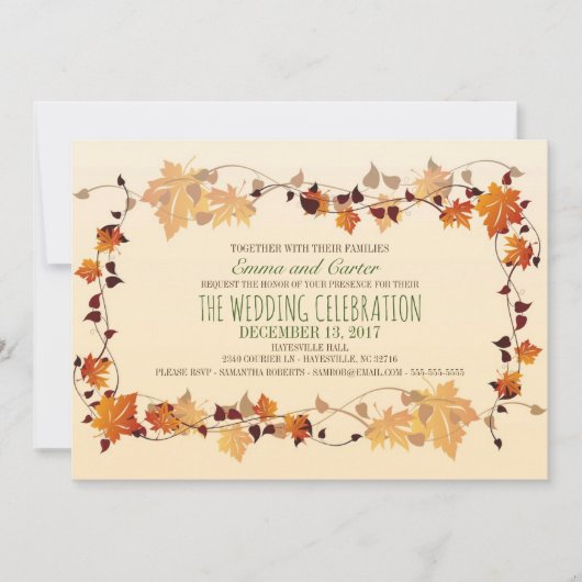 Rustic Autumn Leaves Wreath Wedding Uitnodiging (Voorkant)