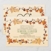 Rustic Autumn Leaves Wreath Wedding Uitnodiging (Voorkant / Achterkant)