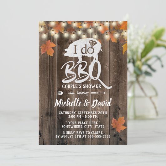 Rustic Autumn leveert I DO BBQ Barn Wedding Kaart (Staand voorkant)