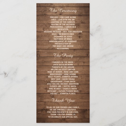 Rustic Autumn leves String Lights Wedding Program Programmakaart (Achterkant)