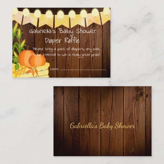 Rustic Autumn Little Pumpkin Diaper Raffle Ticket Informatiekaartje (Voorkant / Achterkant)