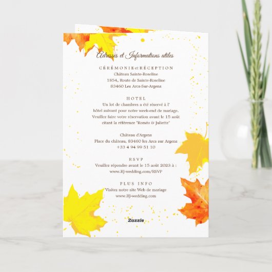 Rustic Autumn Maple Leaves French Wedding (Achterkant)
