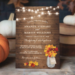 Rustic Autumn Maple Leaves String Lights Wedding Kaart