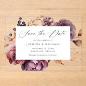 Rustic Autumn Marsala Bloem Bruiloft Save the Date Acryl Uitnodigingen (Voorkant)