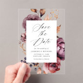 Rustic Autumn Marsala Bloem Bruiloft Save the Date Acryl Uitnodigingen (Insitu (Draagbaar))