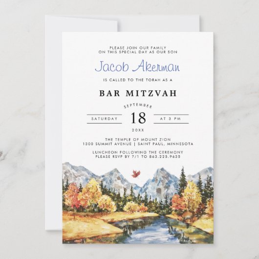 Rustic Autumn Mountain Bar Mitzvah Kaart (Voorkant)