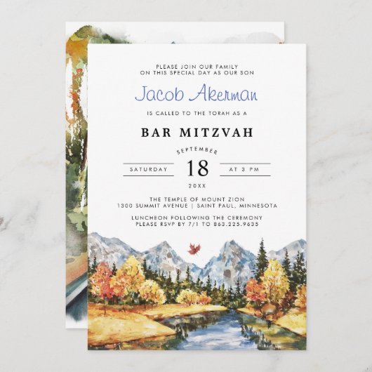 Rustic Autumn Mountain Bar Mitzvah Kaart (Voorkant / Achterkant)