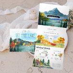 Rustic Autumn Mountain Lake | Illustratief huwelij Drieluik Uitnodiging<br><div class="desc">Plaats de toon voor een opwindend trouwweekend met een douane reisuitnodiging. Deze uitnodiging is een geweldige manier om je gasten aanvullende informatie te geven over de bruiloft. Deze kaarten kunnen een lijst maken van de feestelijkheden rond je trouwweekend, zoals welkome cocktails, na feestjes en 's ochtends na de brunches. Als...</div>
