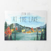 Rustic Autumn Mountain Lake | Illustratief huwelij Drieluik Uitnodiging (Cover)