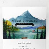 Rustic Autumn Mountain Lake | Illustratief huwelij Drieluik Uitnodiging (Binnenzijde eerst)