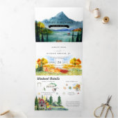 Rustic Autumn Mountain Lake | Illustratief huwelij Drieluik Uitnodiging (Binnen)