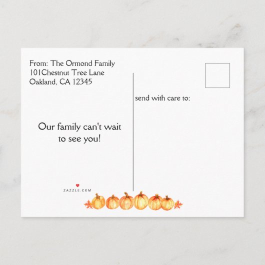 Rustic Autumn New Address Pumpkin Patch Aankondigingskaart (Achterkant)