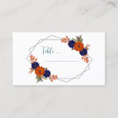 Rustic Autumn Orange Navy Blue Floral Wedding Plaatskaartje (Voorkant)