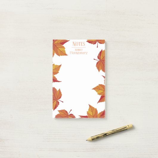 Rustic Autumn Oranje bladeren | Gepersonaliseerd Post-it® Notes (Op bureau)