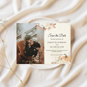 Rustic Autumn Oranje pompoenen en bloemen Aankondigingskaart