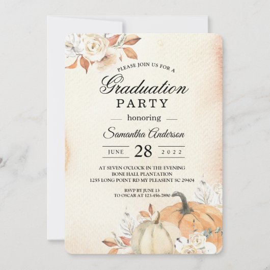 Rustic Autumn Oranje pompoenen en bloemen Kaart (Voorkant)