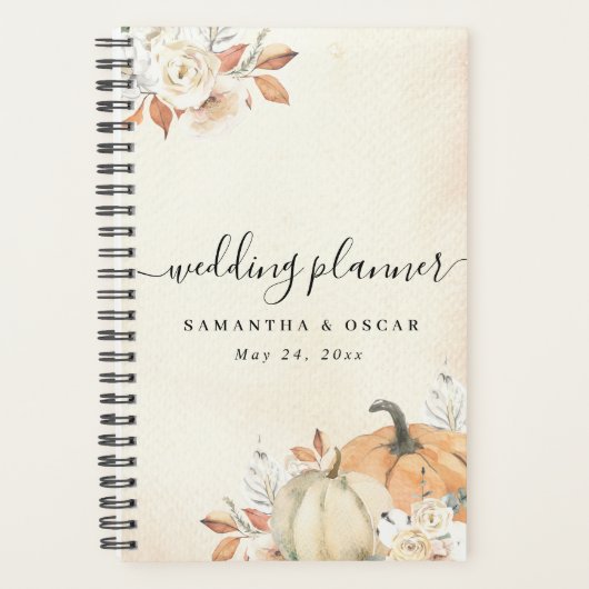 Rustic Autumn Oranje pompoenen en bloemen Planner (Voorkant)
