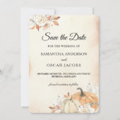 Rustic Autumn Oranje pompoenen en bloemen Save The Date (Voorkant)