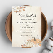 Rustic Autumn Oranje pompoenen en bloemen Save The Date