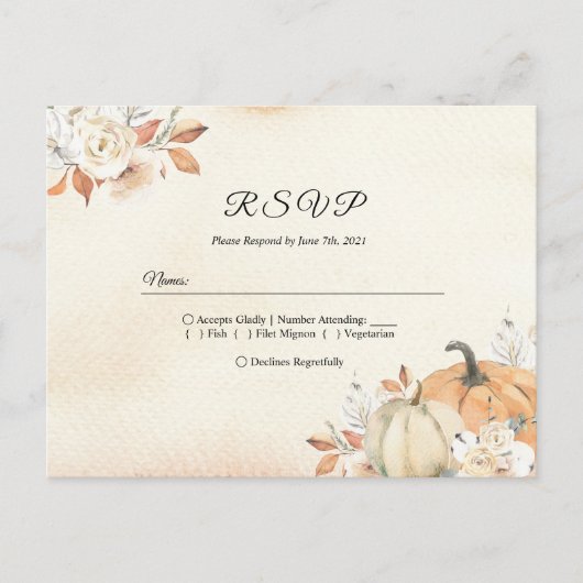 Rustic Autumn Oranje pompoenen en bloemen Uitnodiging Briefkaart (Voorkant)