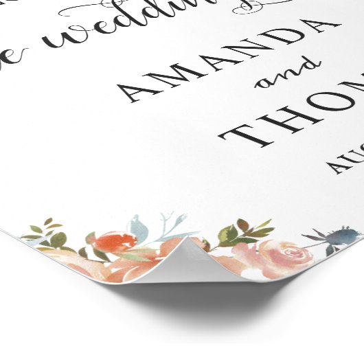 Rustic Autumn Peach Floral Wedding Welcome Sign Poster (Hoek)