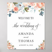 Rustic Autumn Peach Floral Wedding Welcome Sign Poster (Voorkant)