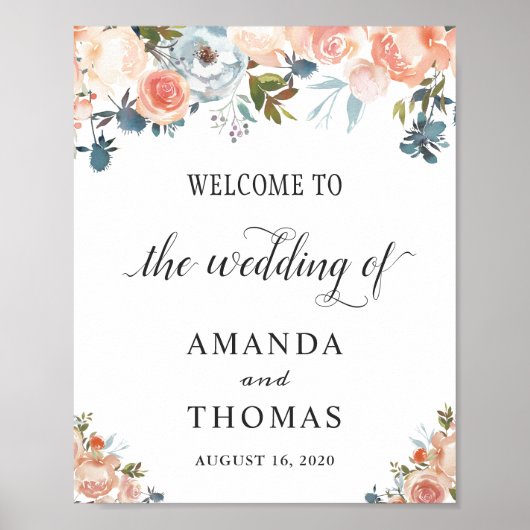 Rustic Autumn Peach Floral Wedding Welcome Sign Poster (Voorkant)