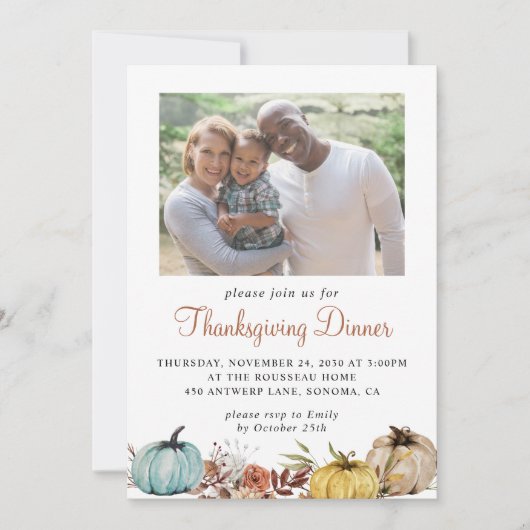 Rustic Autumn Photo Thanksgiving Invitation Kaart (Voorkant)