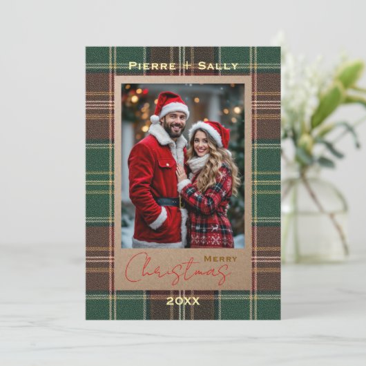 Rustic Autumn Plaid Feestdagenkaart (Staand voorkant)