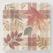 Rustic Autumn Plaid & Leaves | Stone Coaster Stenen Onderzetter (Voorkant)