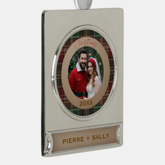 Rustic Autumn Plaid Verzilverd Banner Ornament (Rechts)