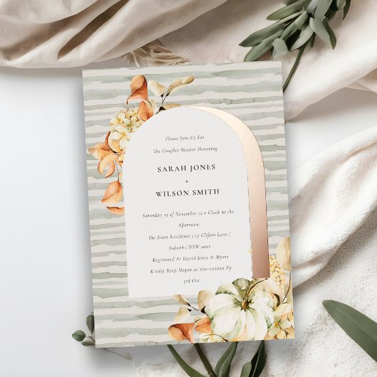 Rustic Autumn Pumpkin Arch Floral Couples Shower Folie Uitnodiging