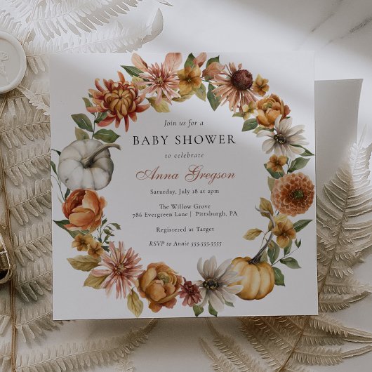 Rustic Autumn Pumpkin Baby shower Kaart