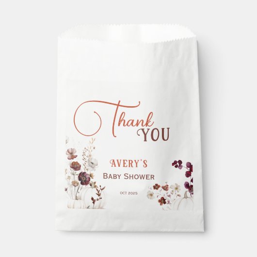 Rustic Autumn Pumpkin Floral Baby Shower Thank You Bedankzakje (Voorkant)