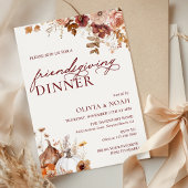 Rustic Autumn Pumpkin Floral Friendsgiving Dinner Kaart