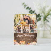 Rustic Autumn Pumpkin Floral Thanksgiving Foto Briefkaart (Staand voorkant)