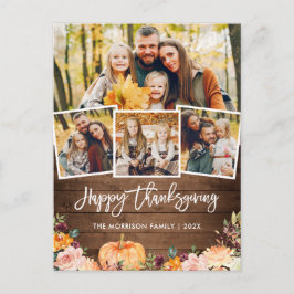 Rustic Autumn Pumpkin Floral Thanksgiving Foto Briefkaart