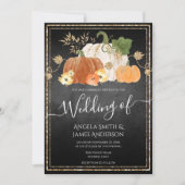 Rustic Autumn Pumpkin Glitter Wedding Invitation Kaart (Voorkant)