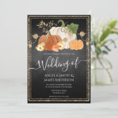 Rustic Autumn Pumpkin Glitter Wedding Invitation Kaart (Staand voorkant)