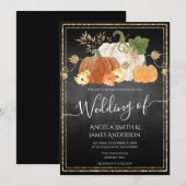 Rustic Autumn Pumpkin Glitter Wedding Invitation Kaart (Voorkant / Achterkant)