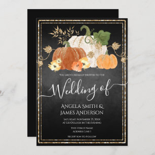 Rustic Autumn Pumpkin Glitter Wedding Invitation Kaart