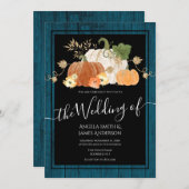Rustic Autumn Pumpkin Glitter Wedding Invitation Kaart (Voorkant / Achterkant)