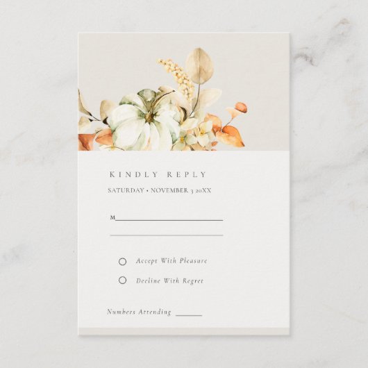Rustic Autumn Pumpkin Leafy Floral Wedding RSVP Informatiekaartje (Voorkant)