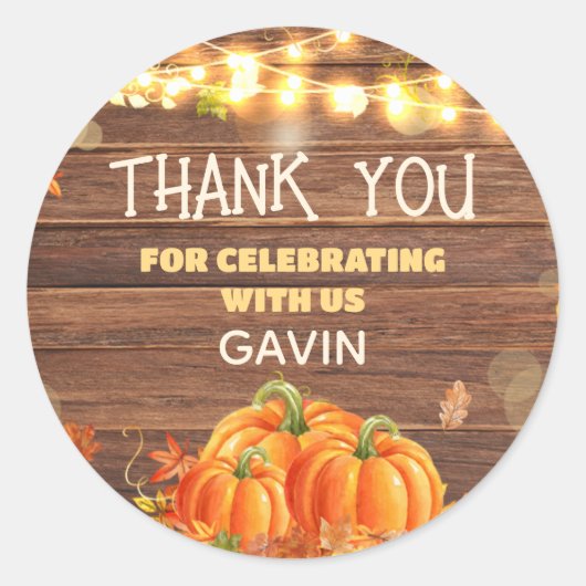 Rustic Autumn Pumpkin Patch Birthday Ronde Sticker (Voorkant)